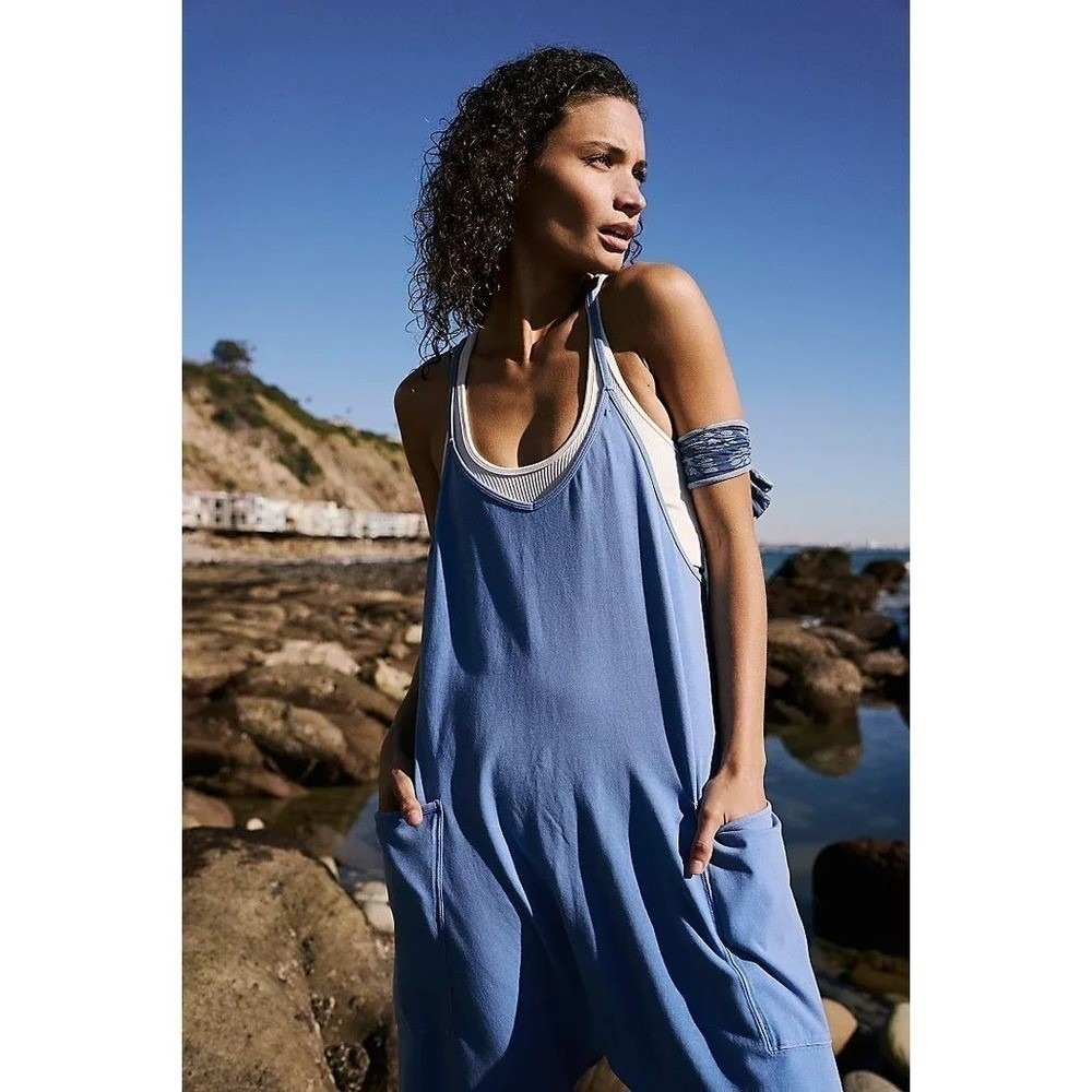 Free People Hotshot Jumpsuit Riviera Blue Size Large Oversized Romper